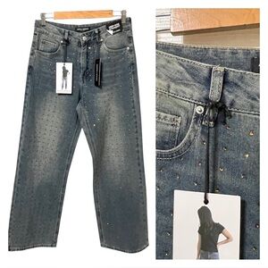 Ashley Mason Embellished Rhinestone High Rise Straight Jeans Size 5/27 New